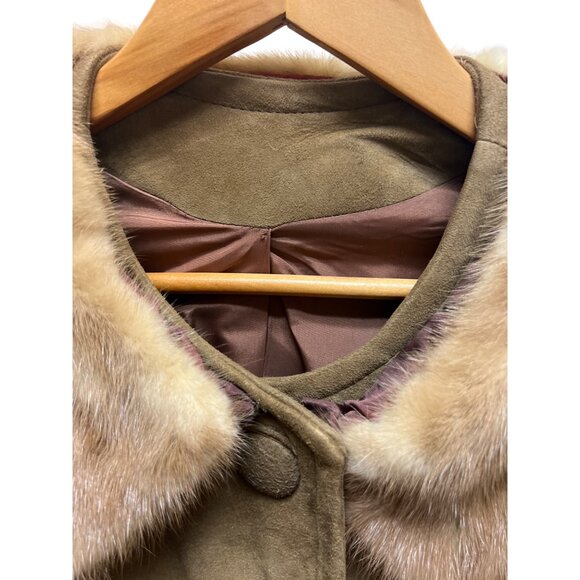 Vintage 60's Tan Suede Overcoat with Mink Fur Trim - Picture 4 of 11